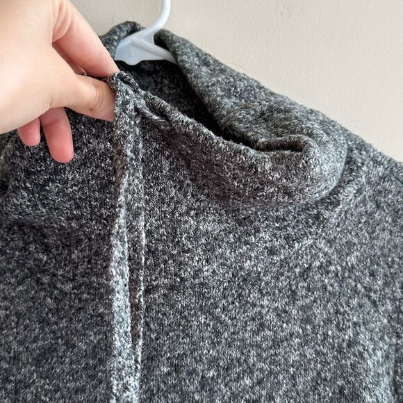 LOFT Marbled Grey Cowl Neck Sweater with Drawstring Tie, Size Medium - Picture 8 of 16